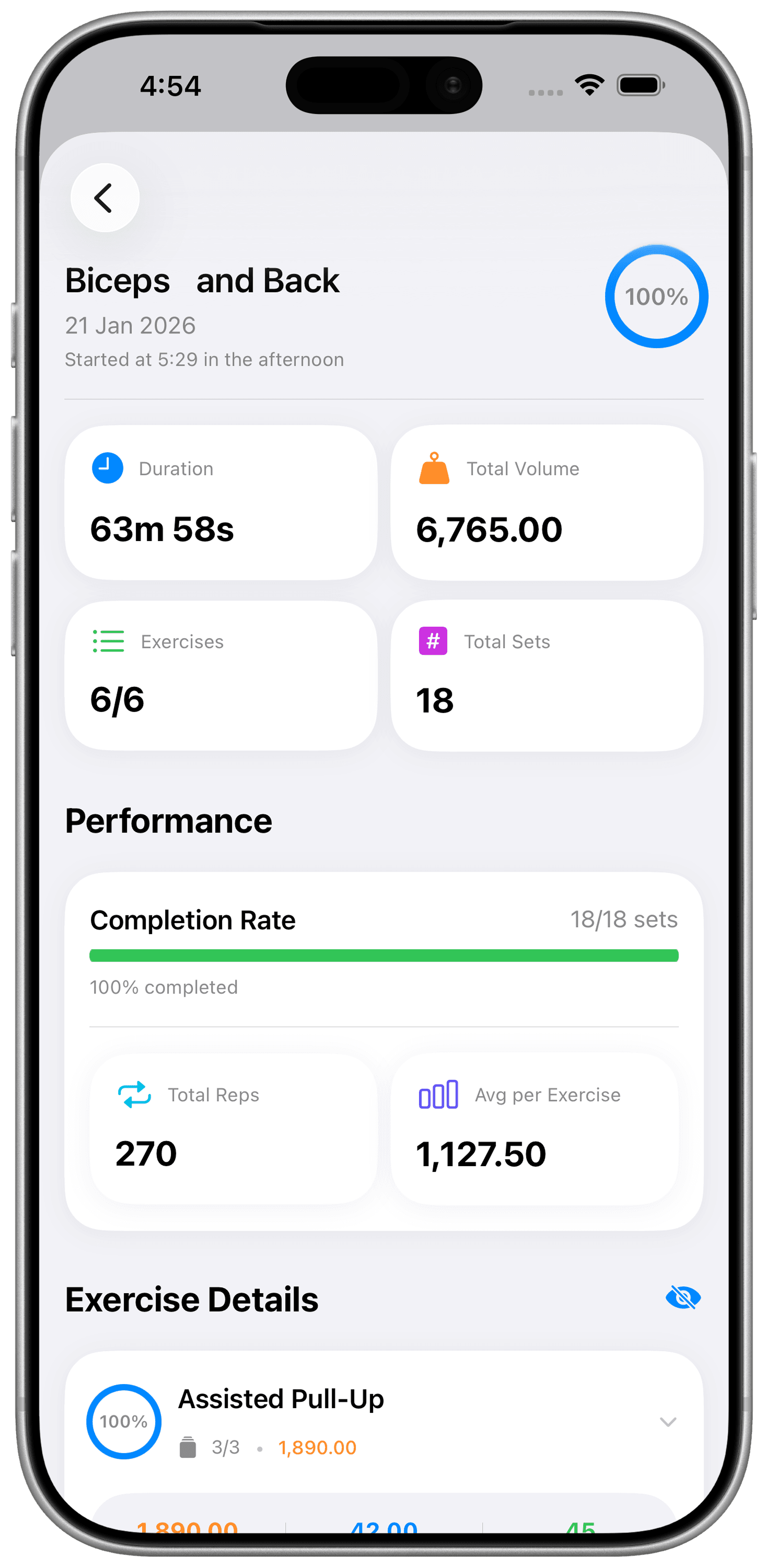 Workout history detail
